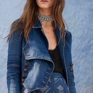 Free People Denim Military Band Jacket Size L